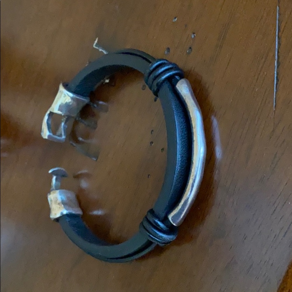 Leather Silver Metal Bracelet